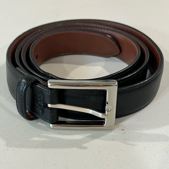 Saks Fifth Avenue 45W Aniline Kipskin Shoulder Made in USA Black Leather Belt - Picture 2 of 11